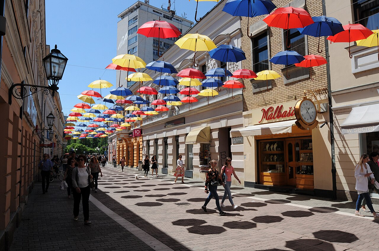 Gospodska Street - pedestrian zone in Banja Luka with Austro-Hungarian architecture